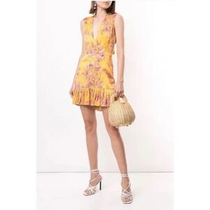 Alexis Cassara Size M Yellow Floral Open Back Sleeveless Mini Cocktail Dress